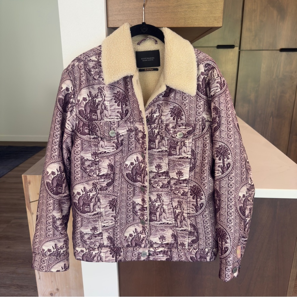 Maison Scotch & Soda shearling lined jacket with elephant print size small